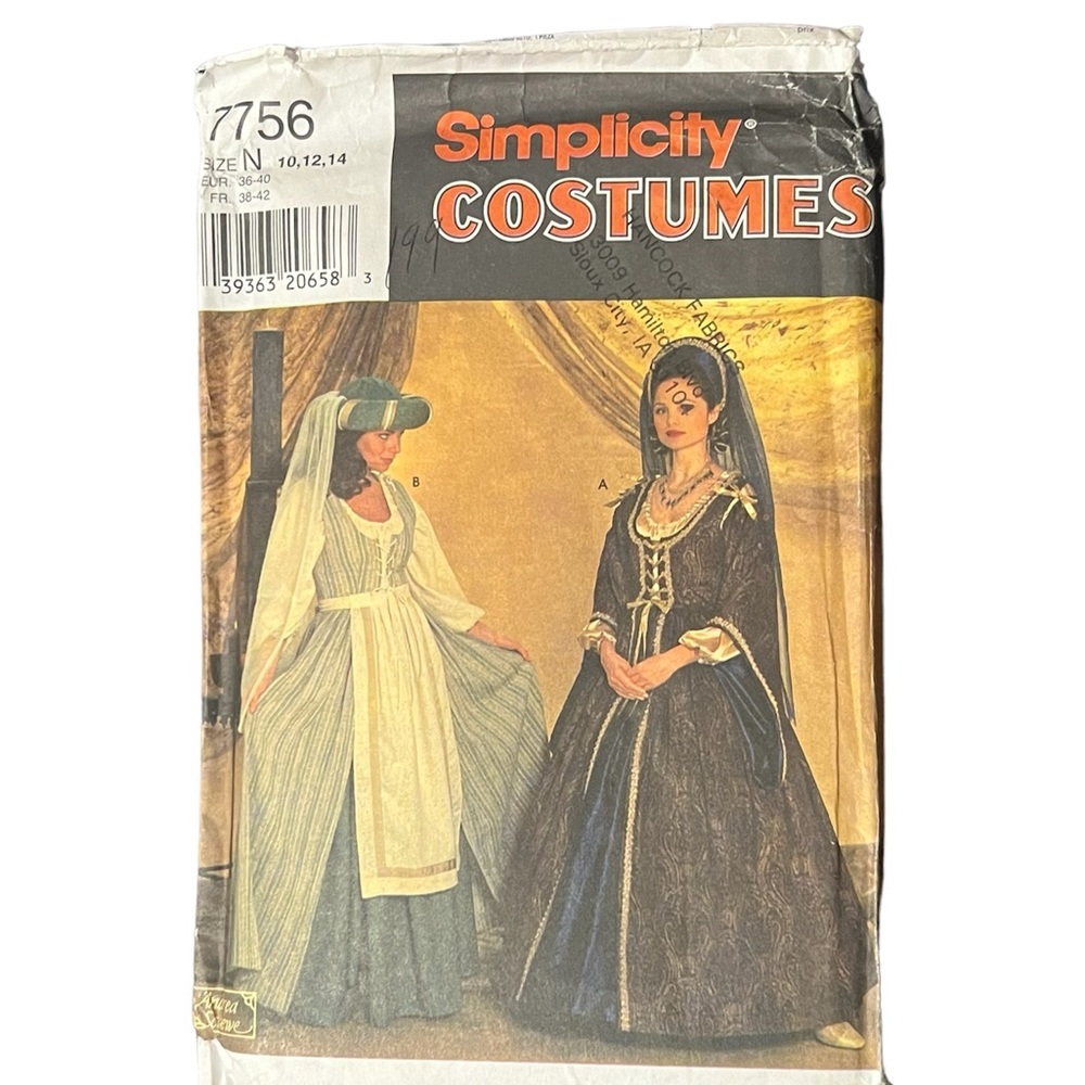 Simplicity 7756 Women’s Renaissance Costume by Andrea Schewe UNCUT.